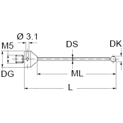 M5 рубиновый шарик Ø5 мм, стержень из карбида вольфрама, L 75 мм, ML 65 мм, для систем ZEISS A-5555-0026